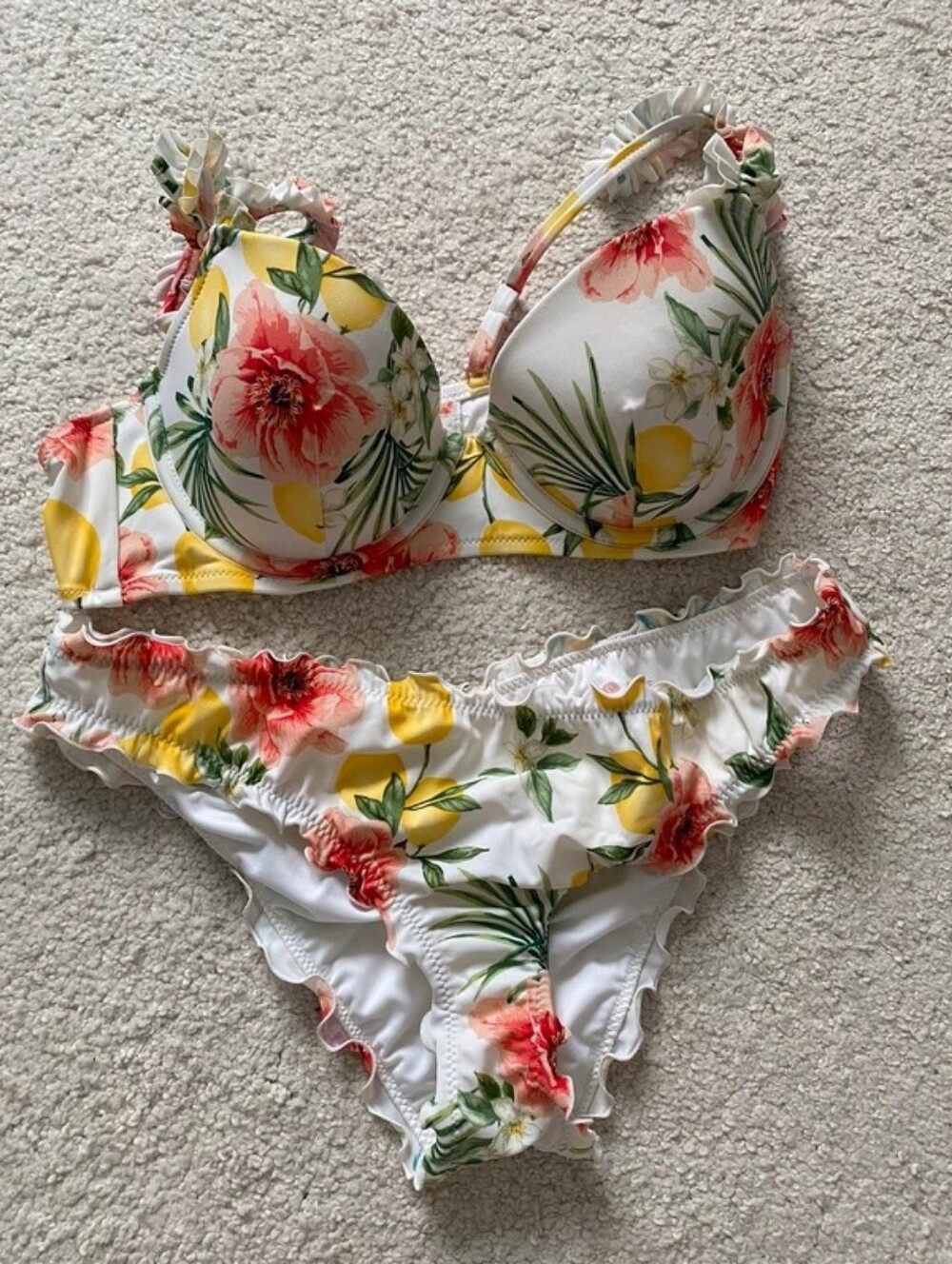 Shade & Shore White Floral Bikini with Yellow and Coral Accents